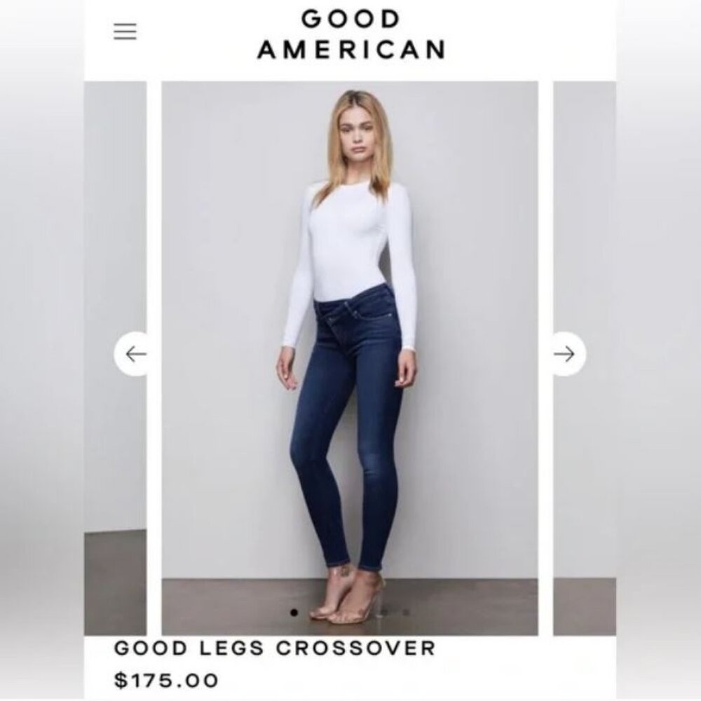 Good American Good Legs Crossover Skinny Jeans, Blue, Size 24 / 00, NWT